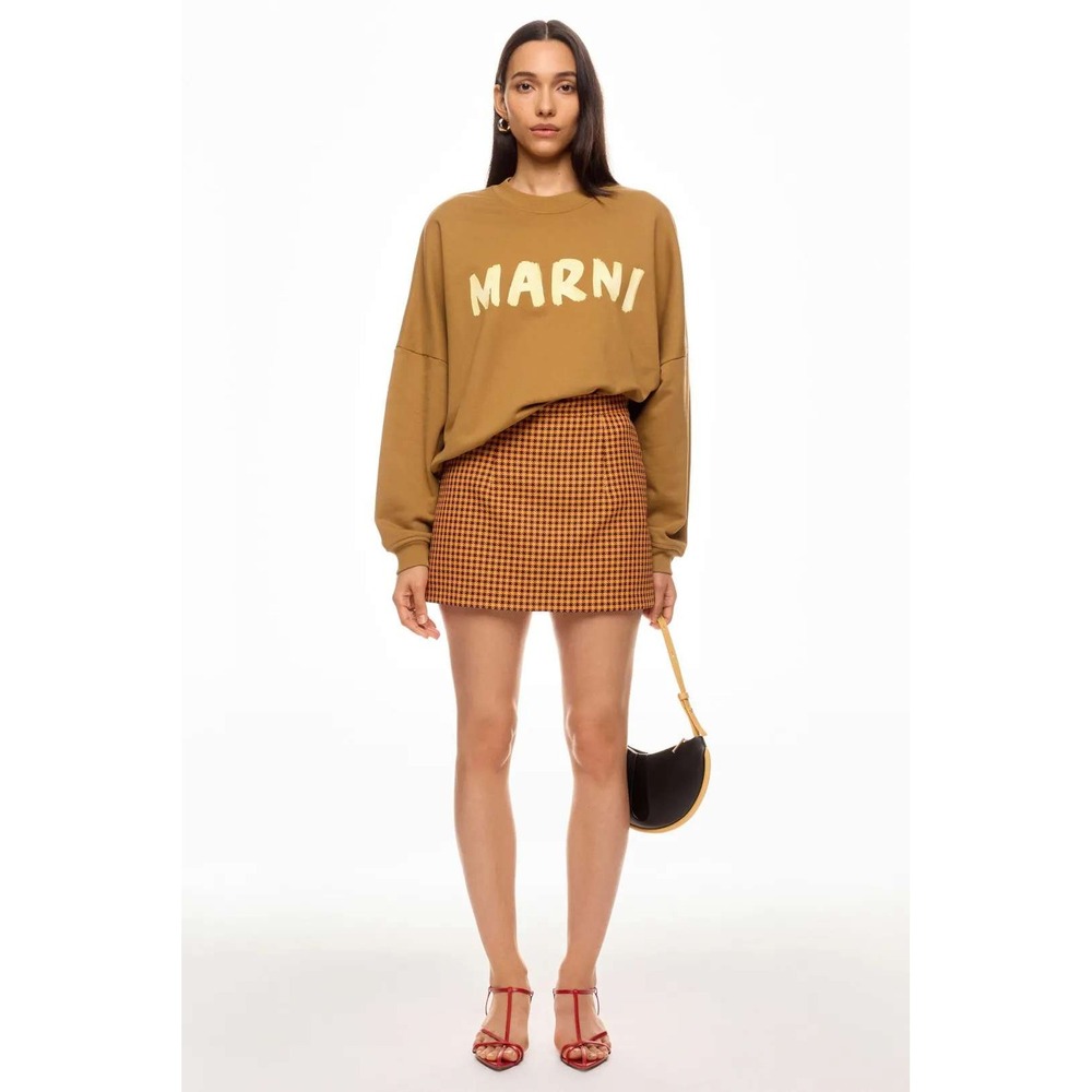 Marni Logo Sweatshirt Tobacco Brown Boxy Cotton Pullover FLJE0185P2 Size 40